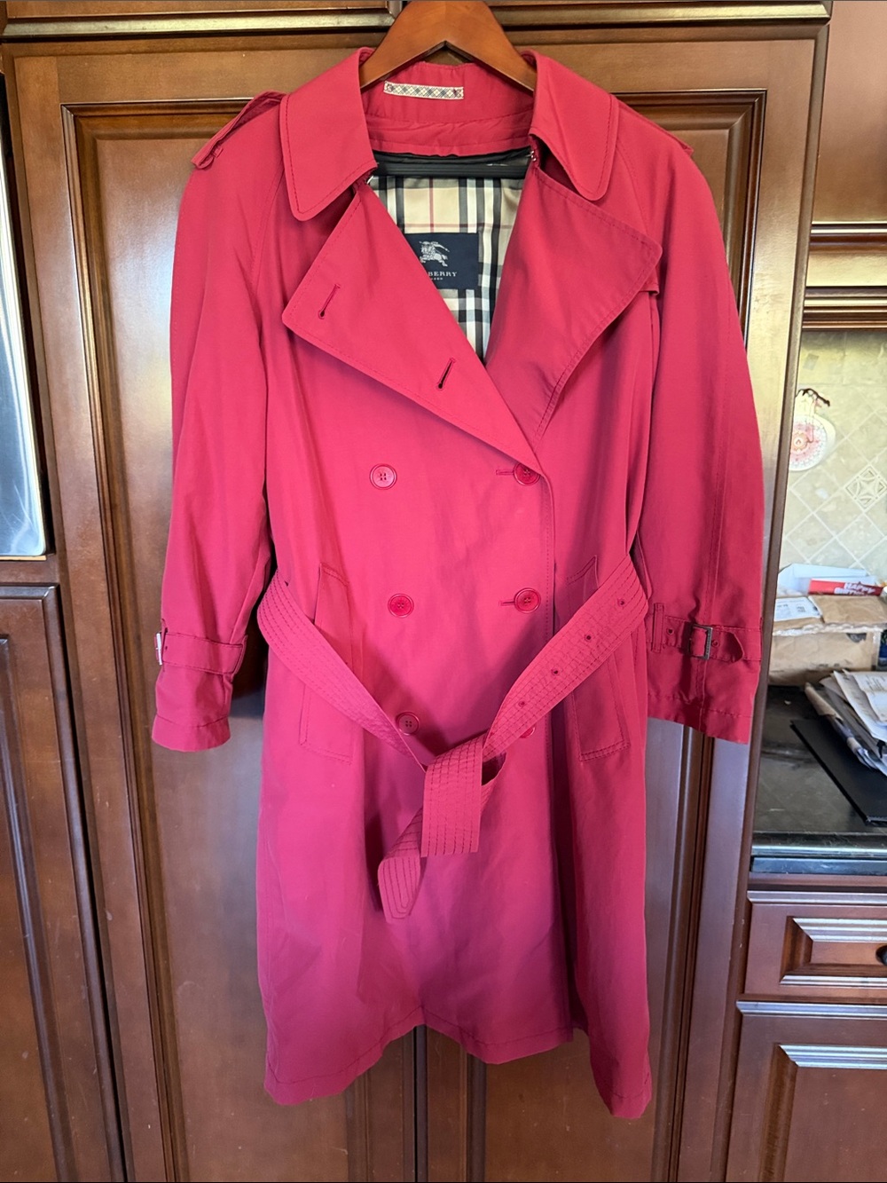 Burberry Cranberry Double-Breasted Trench Coat with Belt